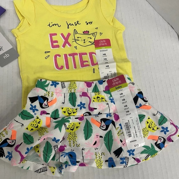 Lot Of 3 NB Baby girl Outfits‎ Okie Dokie & Carters Summer NWT - Picture 2 of 13